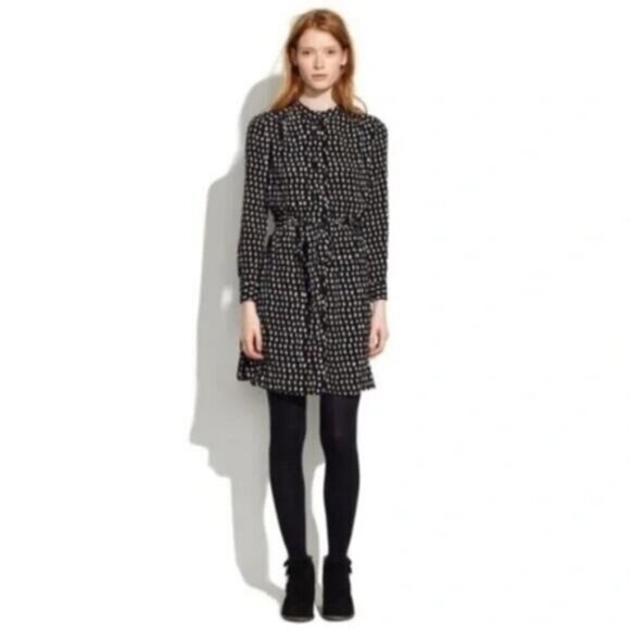 MADEWELL Paint Dot Shirt Dress Womens Size XS Black/Cream/Peach - Picture 1 of 7